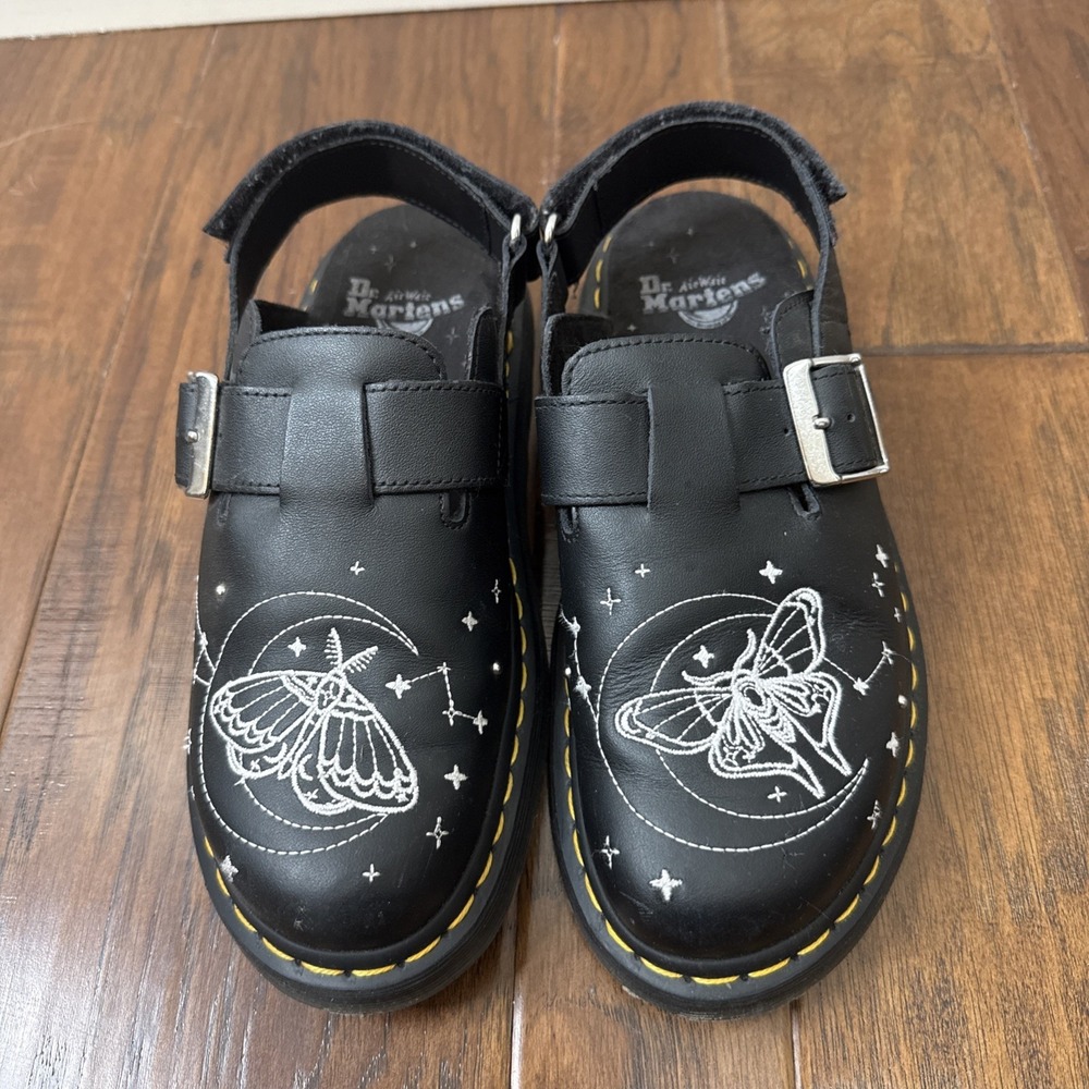 Dr. Martens Jorge II Celestial Moth Platform Slingback Embroider Leather Women 8